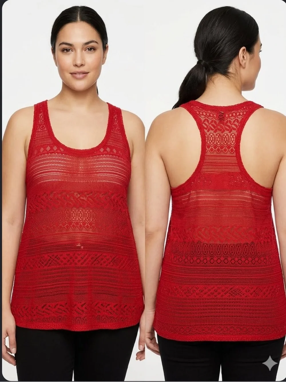 GUESS Red Open Knit Crochet Racerback Tank Top - Size L